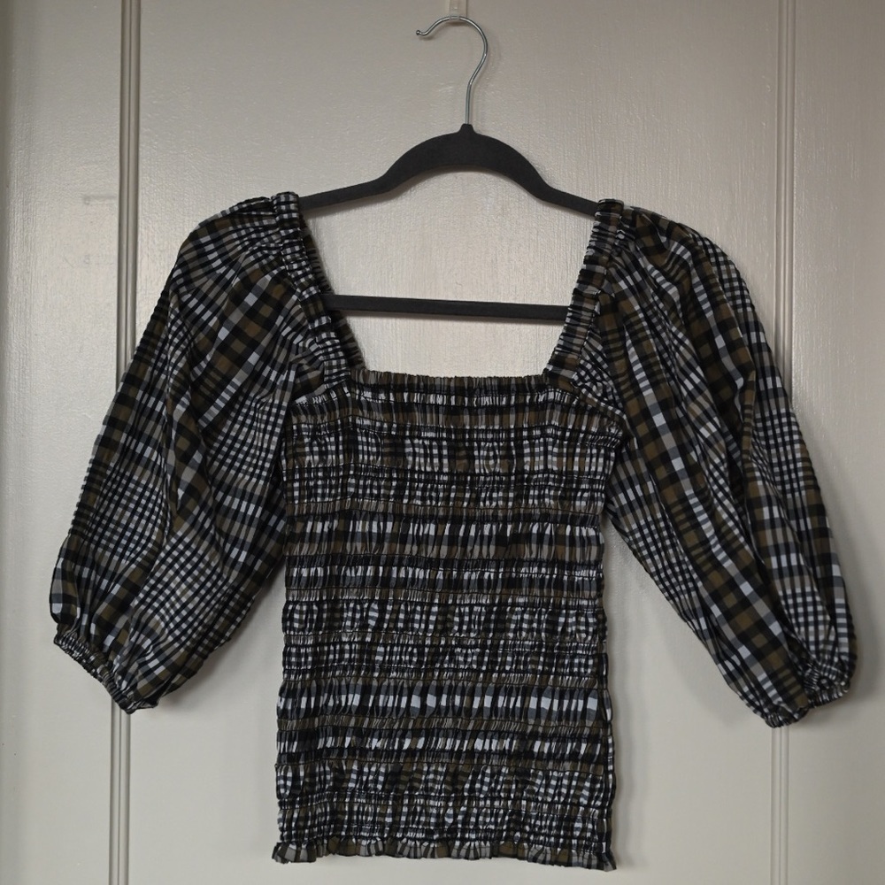 Ganni Seersucker Smock Top, 0